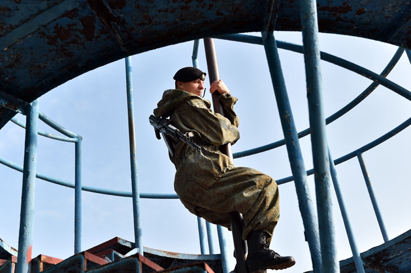 Gemeinsame übung der chinesischen und russischen Marineinfanterien