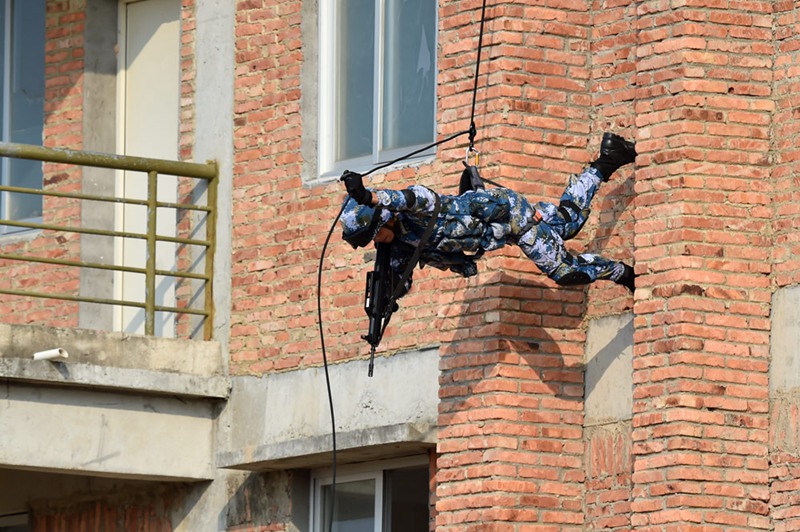 Gemeinsame übung der chinesischen und russischen Marineinfanterien