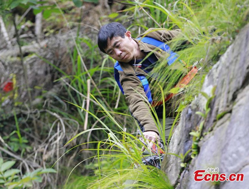 Sanit?rarbeiter auf den Klippen riskiert sein Leben