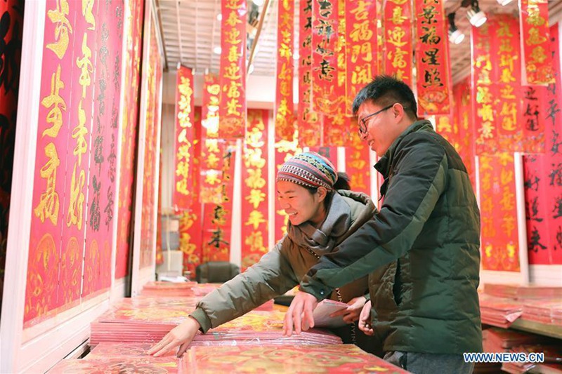 Reges Treiben beim Kauf von Neujahrsfestdekorationen auf Markt in Provinz Hebei 
