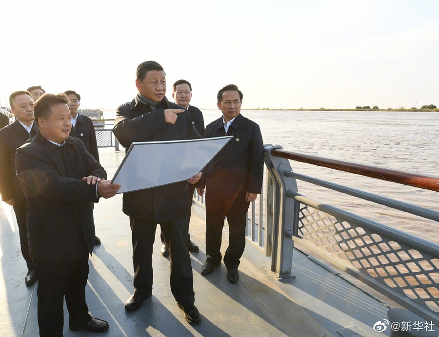 Xi Jinping inspiziert Mündung des Gelben Flusses in Dongying von Shandong