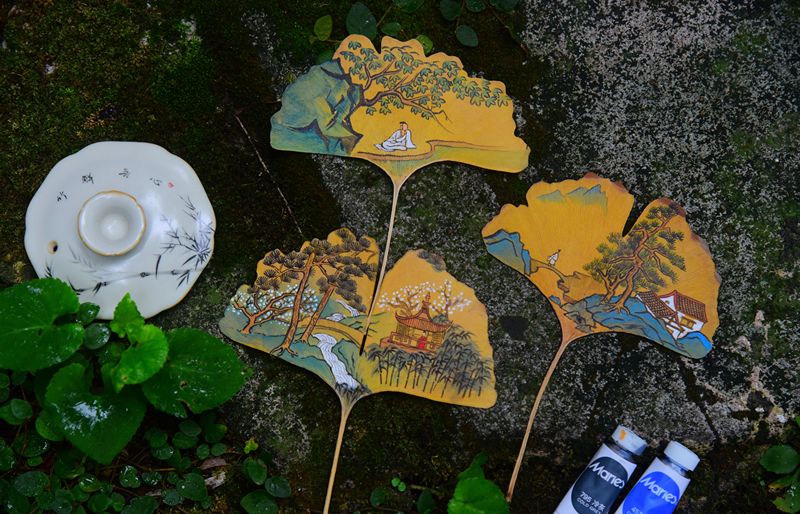 Hangzhou: Kunstwerke auf Ginkgo-Bl?ttern