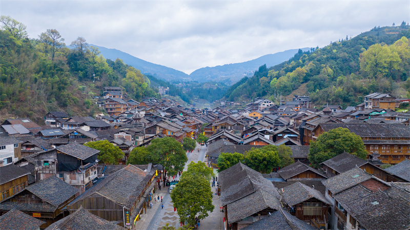 Luftbildaufnahmen des Dorfes Zhaoxing der Dong-Nationalit?t in der Pr?fektur Qiandongnan in der Provinz Guizhou